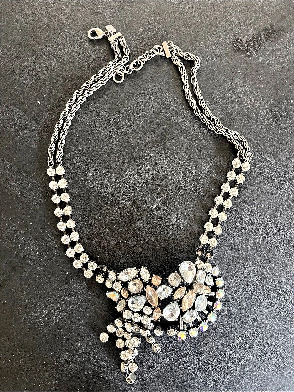 J.Crew Statement Crystal Pendant Necklace in Silver & Black